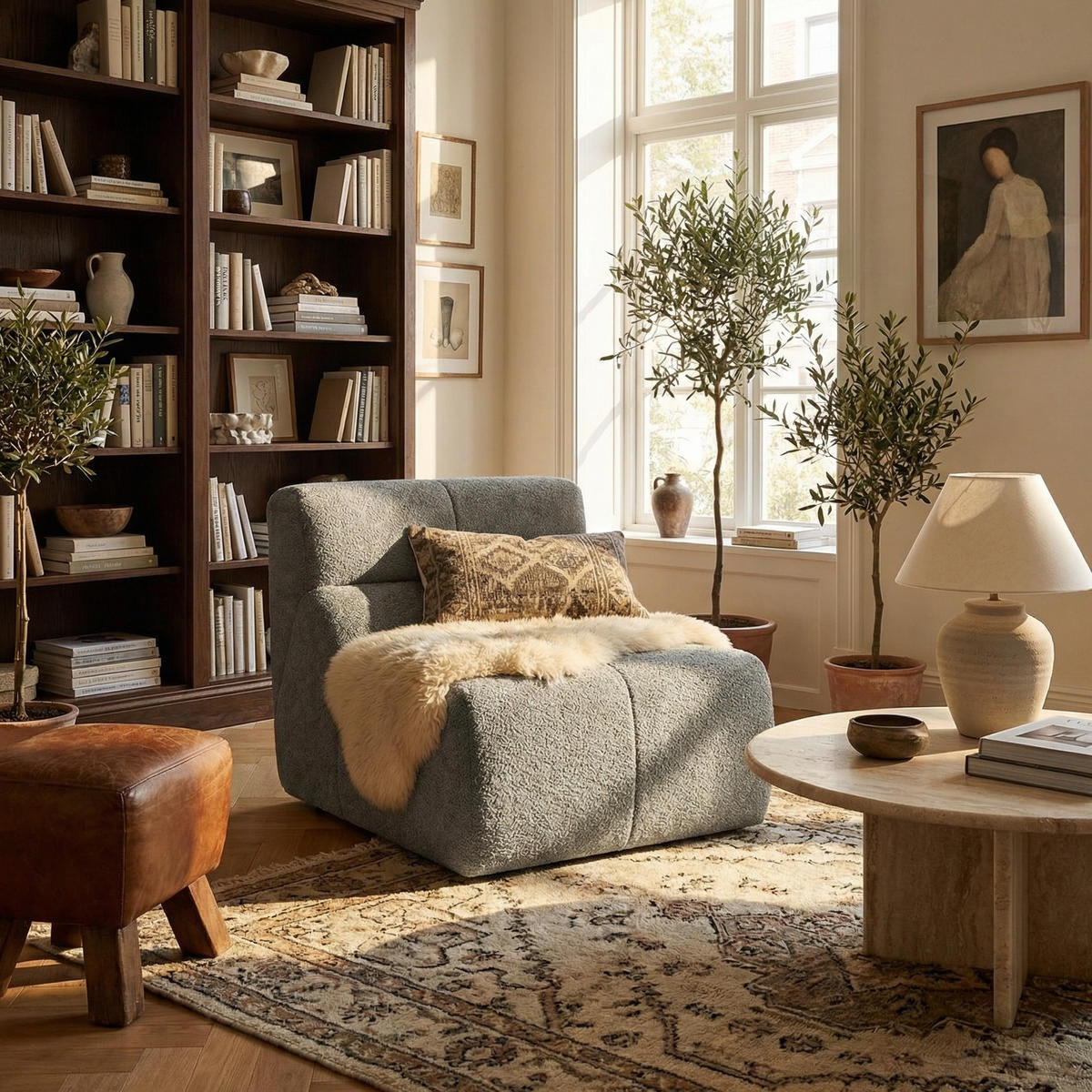 SESSEL Samt mit Regentropfen-Struktur Montagefrei - Hellgrau, Textil (93/79/109cm) - Urban Meuble