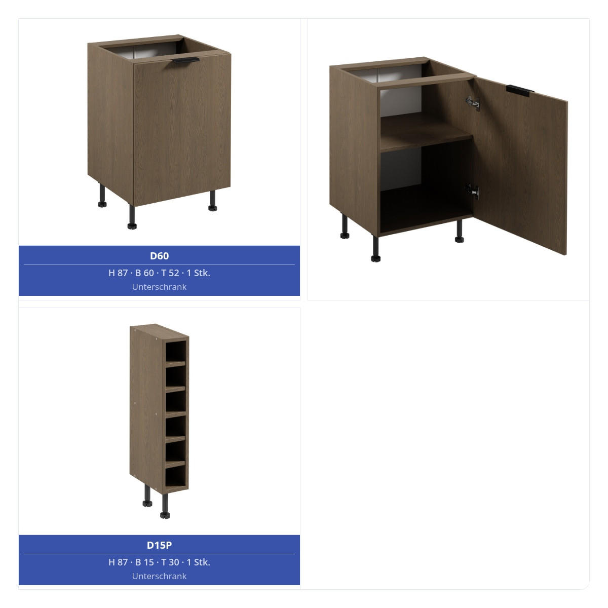 KÜCHENZEILE 315 x 180 cm - Sorento KS14-M315 - in Dunkle Eiche - Eichefarben, Holz (495/247/58cm)