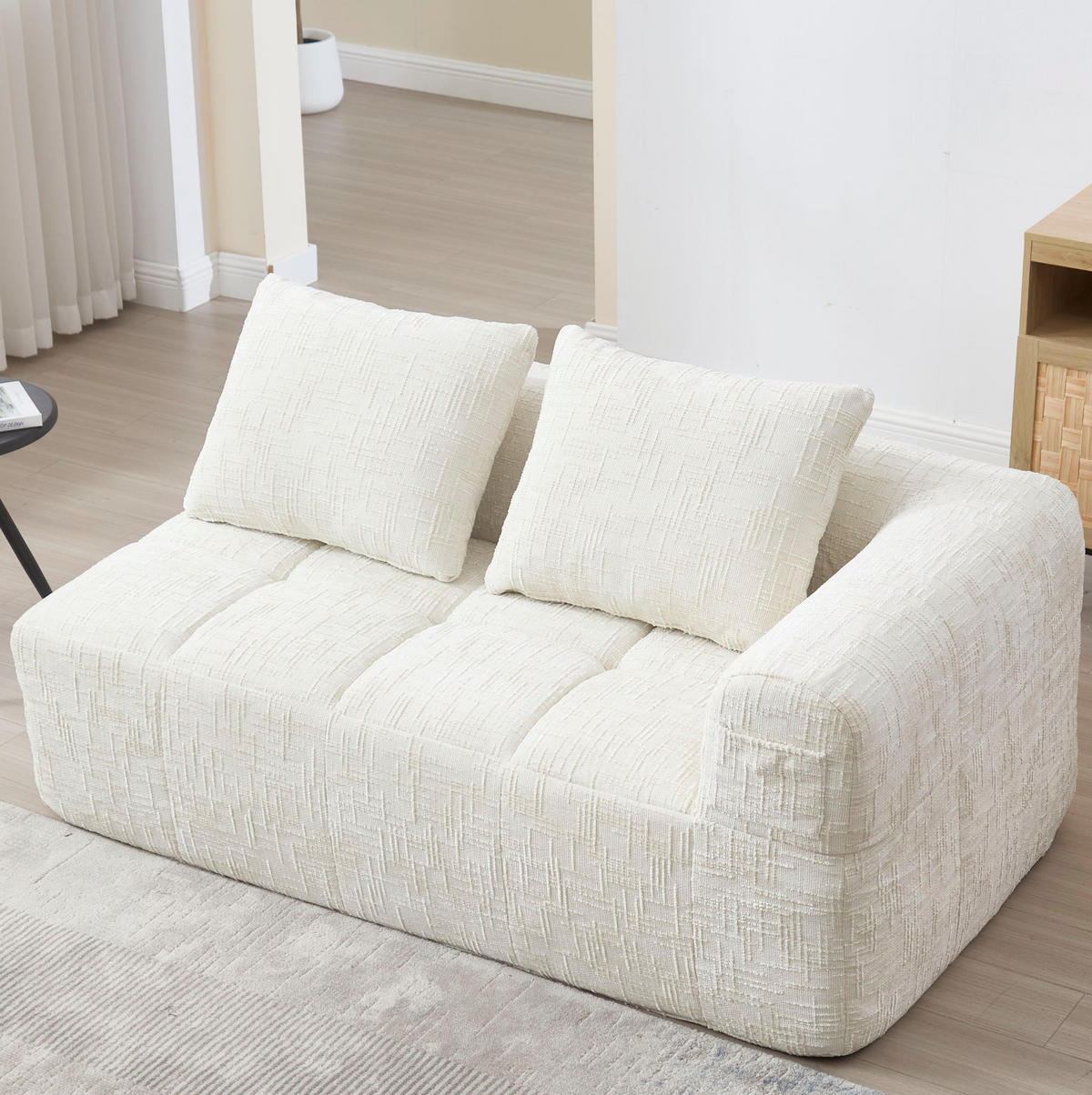 SOFA od ženila, 158/90/60 cm bež, s bočnim džepovima i jastukom - bež, tekstil (60/160/90cm) - BEAOK