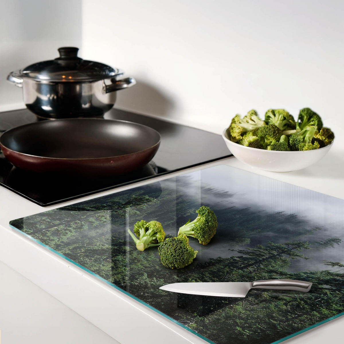 GLASPLATTE 60x52 cm Waldnebel - Grün, Glas (60/0.4/52cm) - TULUP