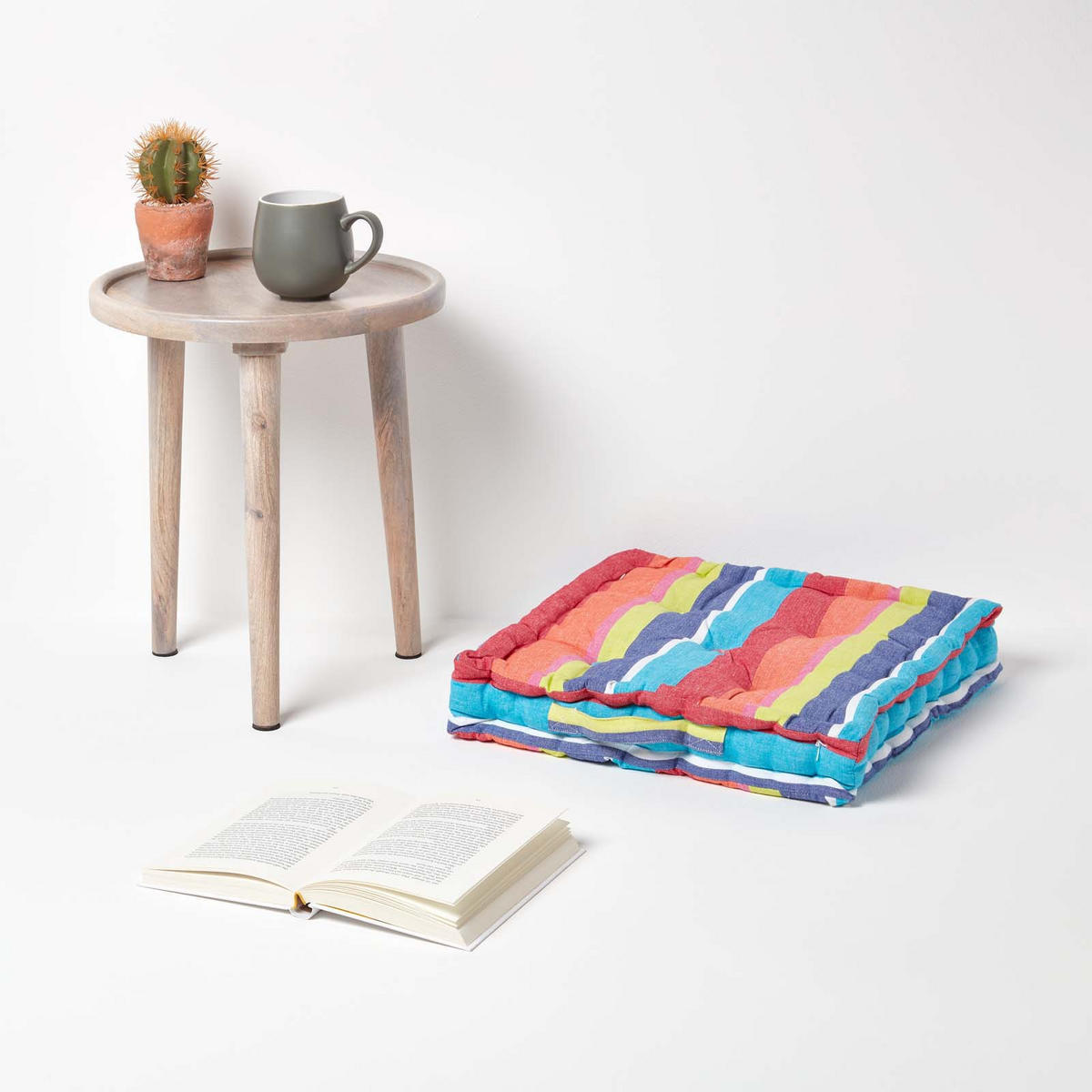 SITZKISSEN bunt gestreift 40/40/8 cm - Multicolor, Textil (40/40/8cm) - Homescapes