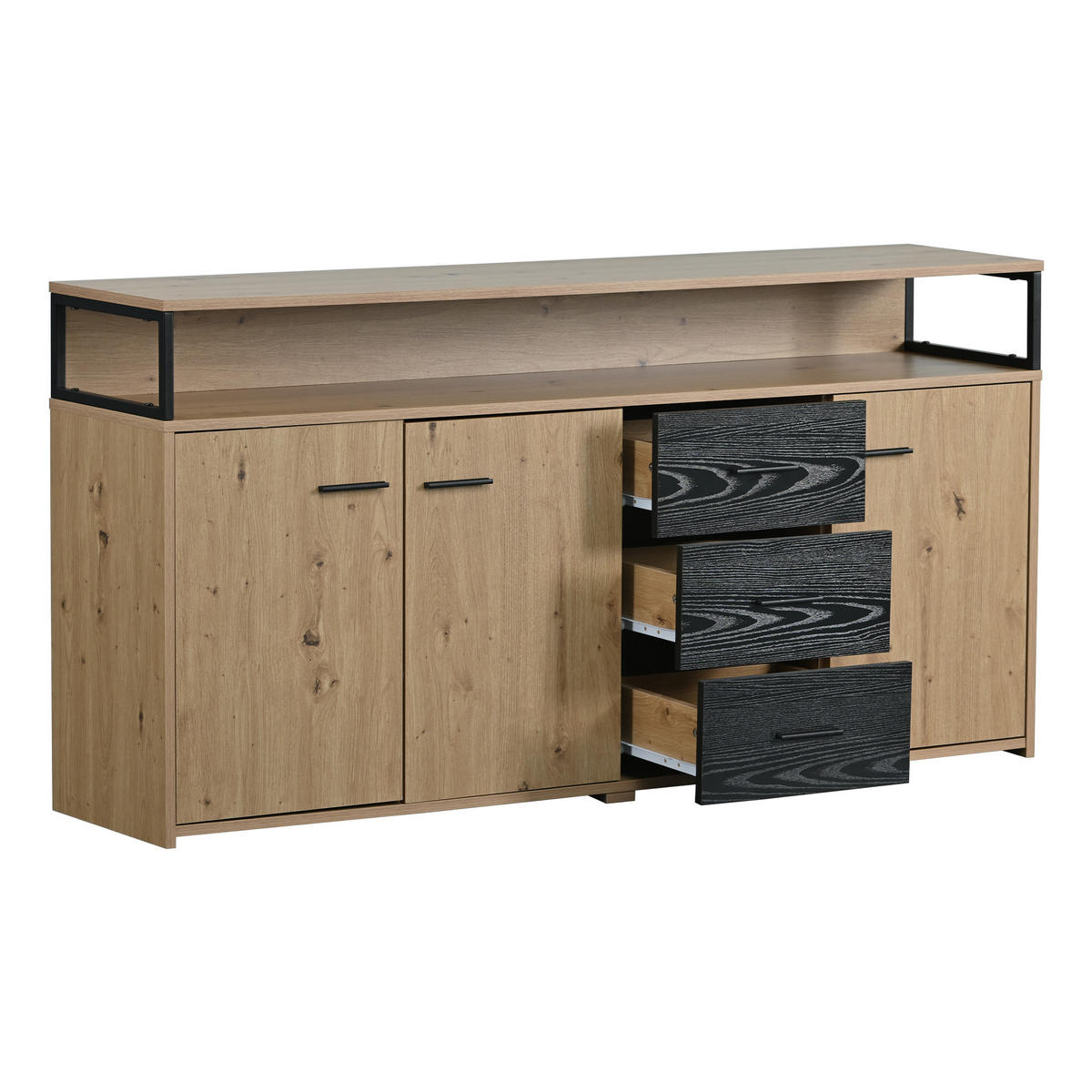 SIDEBOARD 3 Türen 3 Schubladen Industrial 150x35x75.9cm - Multicolor, Holzwerkstoff (35/75.9/150cm) - FLIEKS