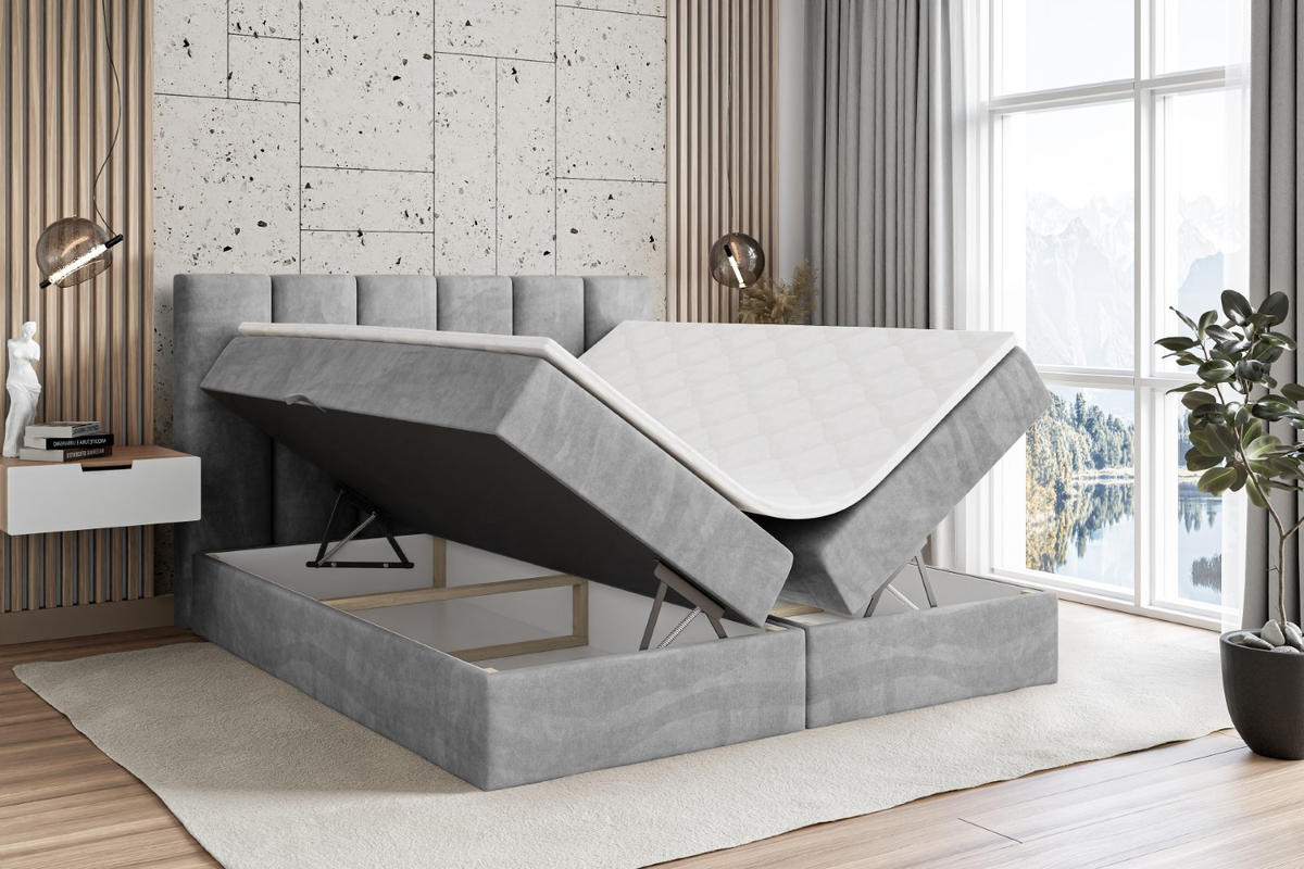 BOXBETT mit Matratze H3 und Lattenrost - BOXI1 - 160x200 cm Hellgrau - Hellgrau, Holzwerkstoff (160/200cm) - ALTDECOR