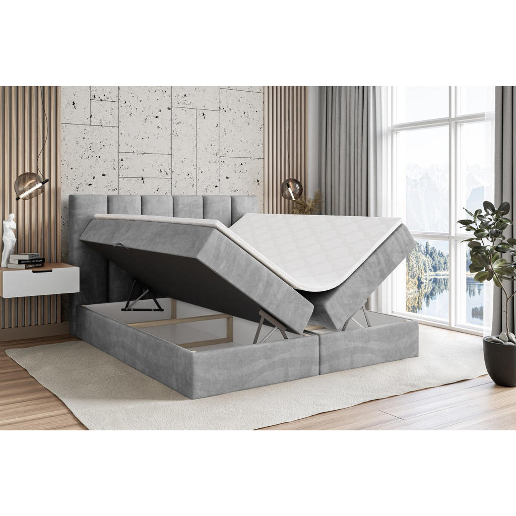 Thumbnail - Altdecor Boxbett, Hellgrau, Holzwerkstoff, Höhe ca. 20 cm, 120x200 cm, Schlafzimmer, Betten, Boxspringbetten