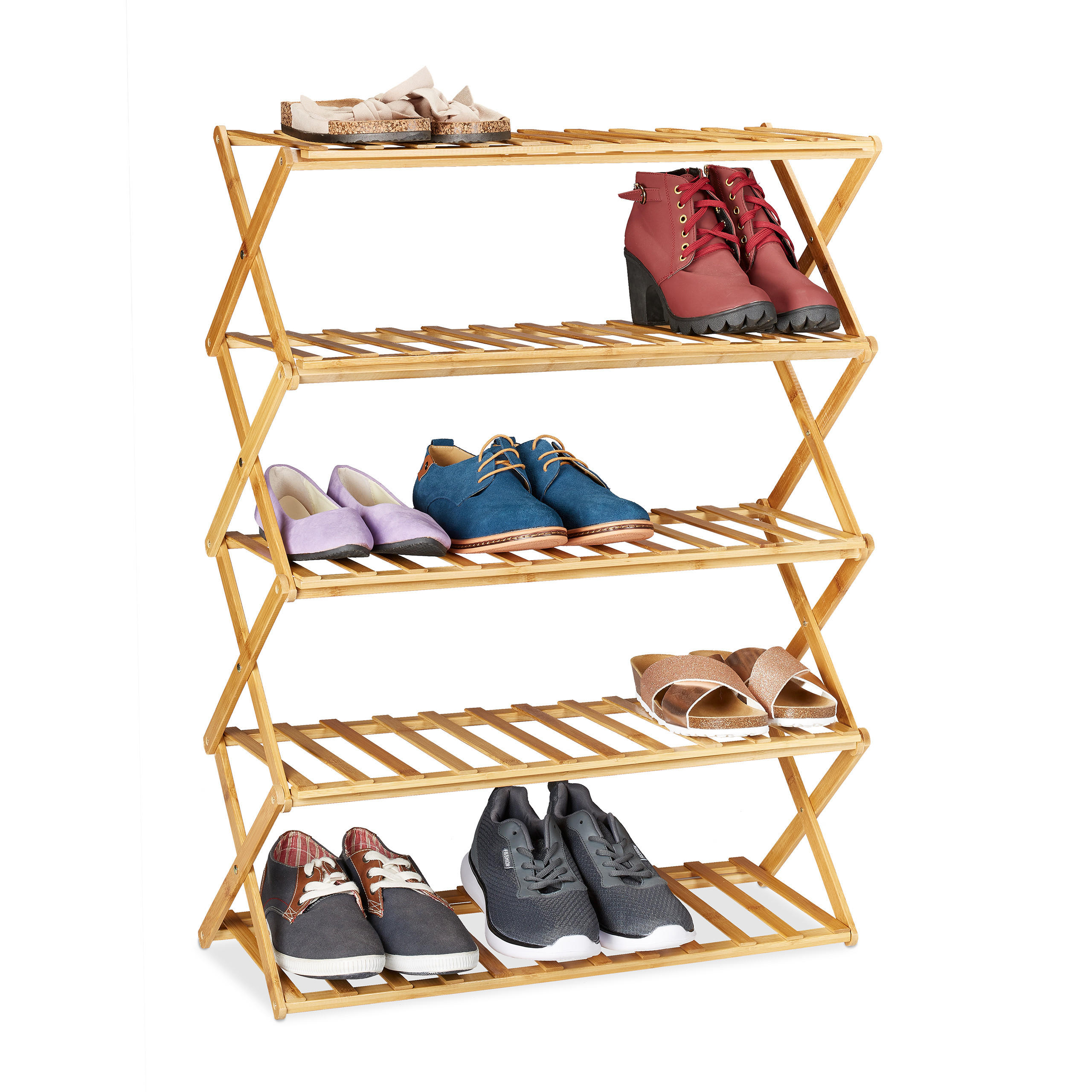 SCHUHREGAL - Hellbraun, Holz (67/89/26cm) - Relaxdays