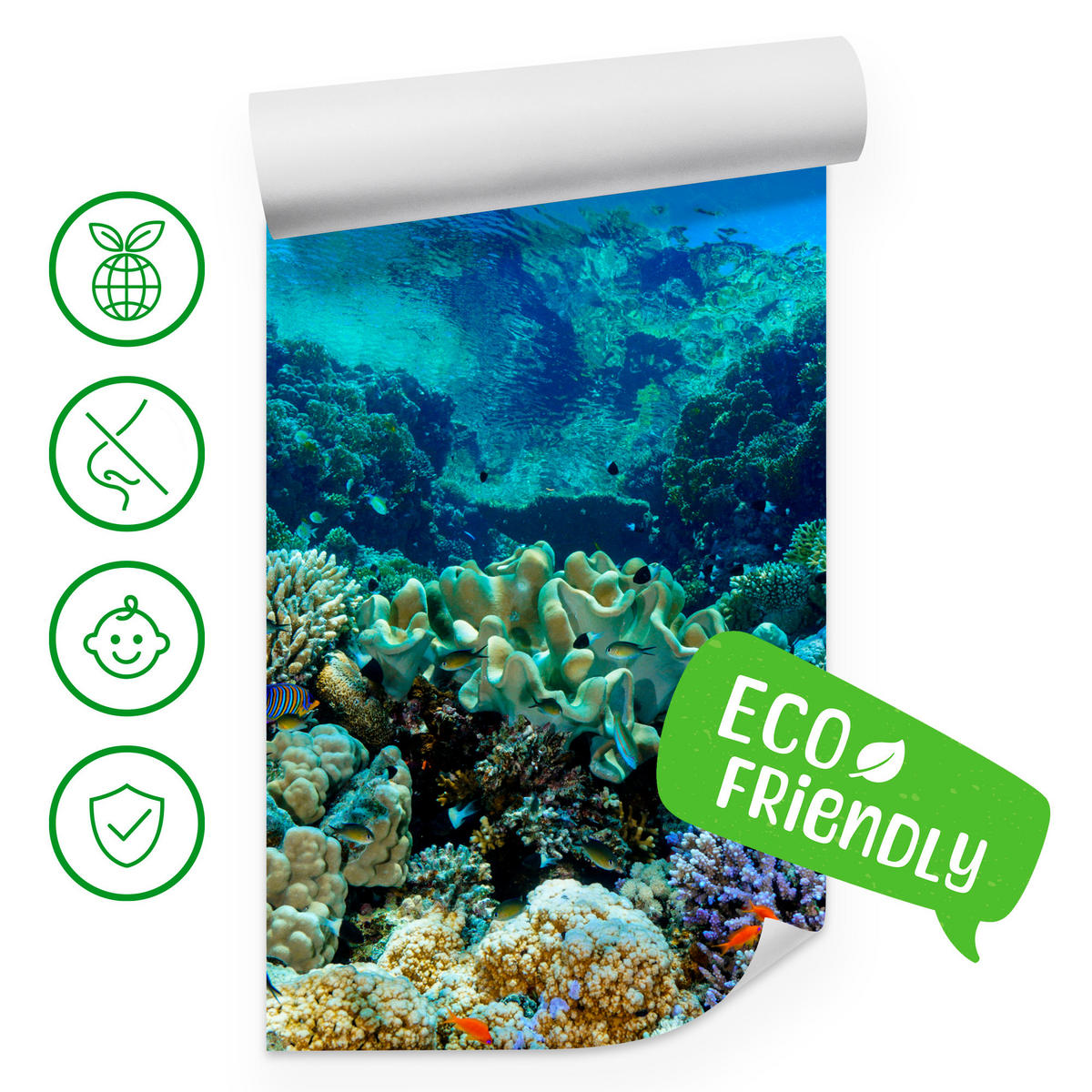 FOTOTAPETE Unterwasserwelt Korallenriff Bunte Fische Meer Natur 400x280 - Türkis/Gelb, Papier (400/280cm) - Muralo