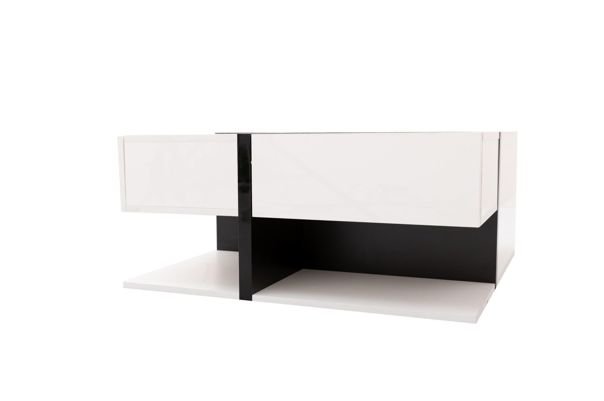 COUCHTISCH 78/78/36 cm mit 4 Schubladen, Ablagefach und Hochglanzoberfläche aus Spanplatte, Weiß/Schwarz - Weiß, Holzwerkstoff (78/78/36cm) - Redom