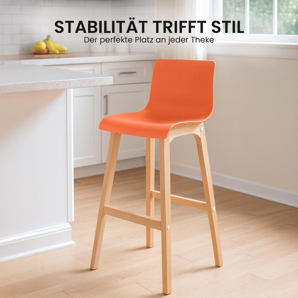 BARHOCKER 2er Set Holz Orange - Eukalyptusholzfarben/Orange, Holz (41/102/46cm) - CLP