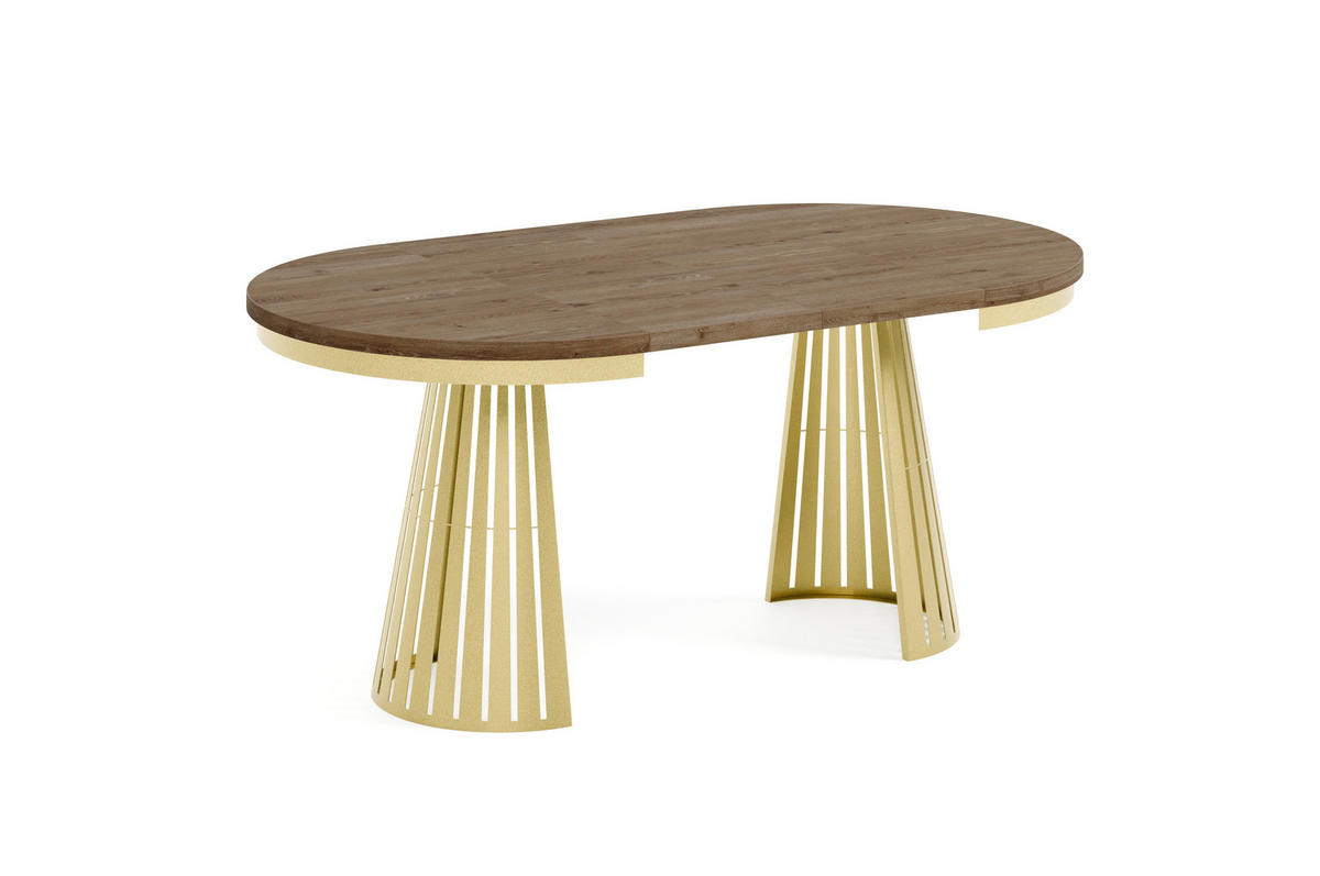 ESSTISCH Cone Bis - Alteiche/Goldfarben, Holzwerkstoff/Metall (100/100/76cm) - Meblini