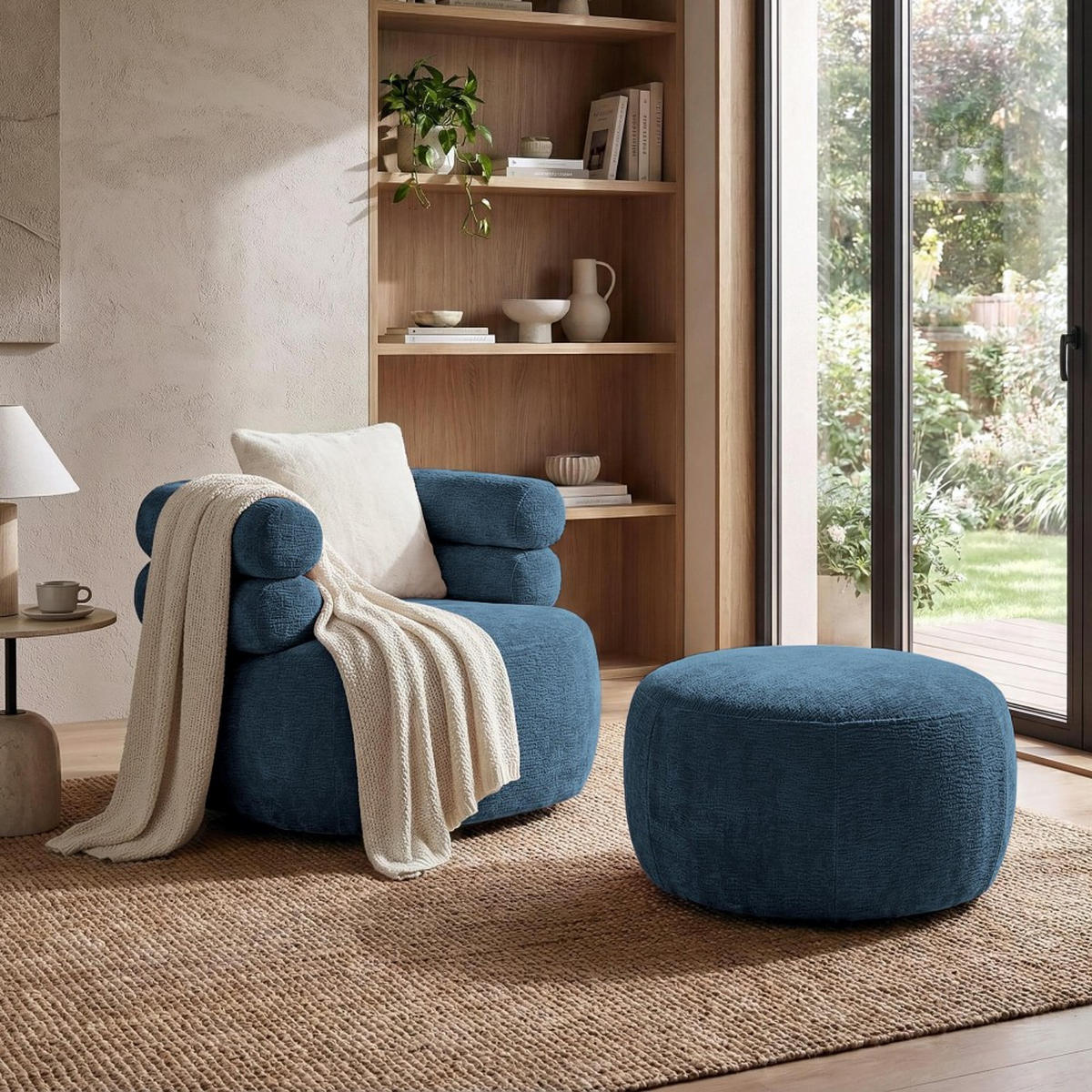 SESSEL Nano, Drehsessel mit runder Form, Dunkelblau - Dunkelgrau, Textil (95/75/95cm) - Beautysofa