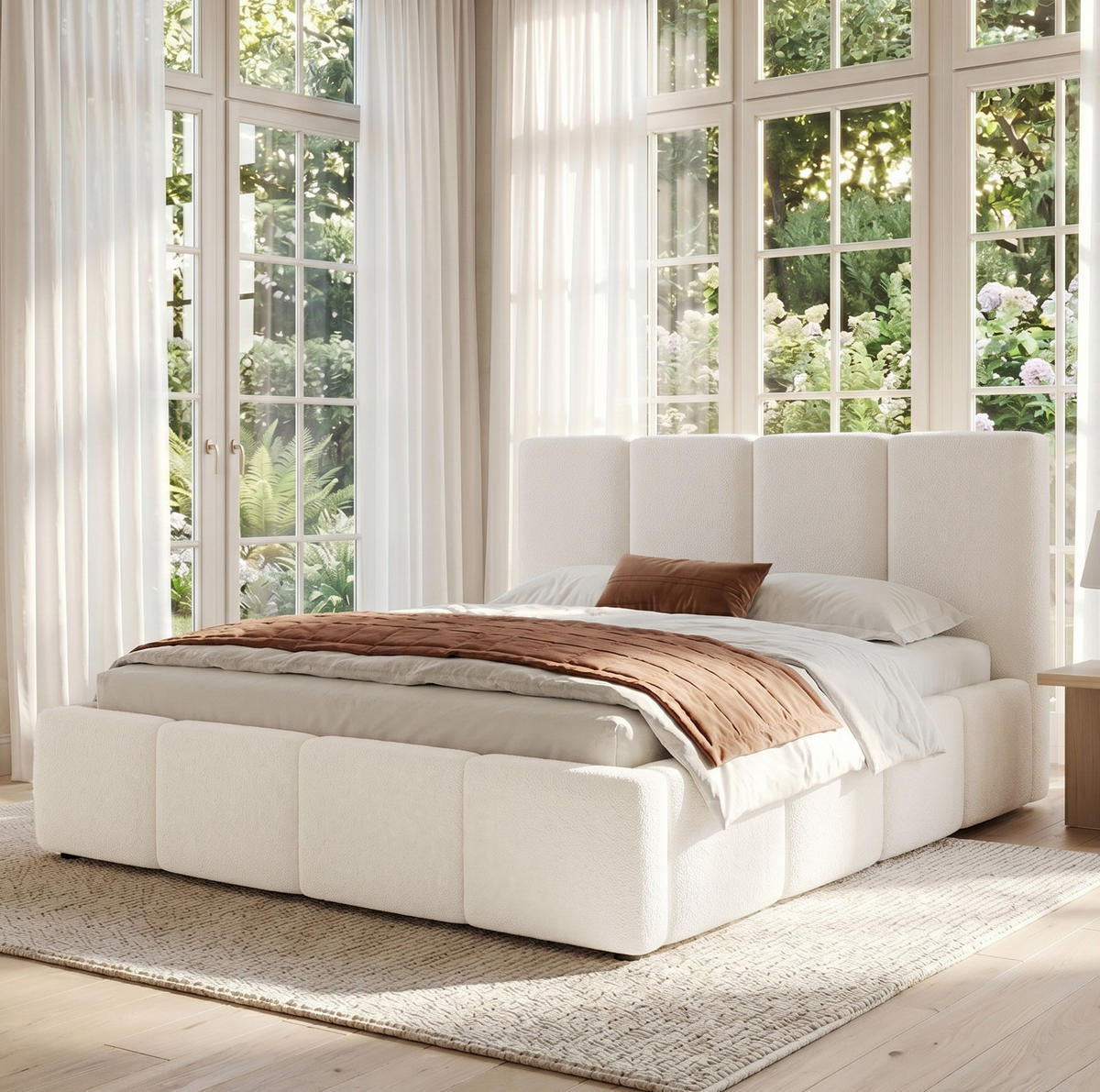 POLSTERBETT mit Lattenrost 160x200 cm Bouclé Beige - Beige, Holz (160/200cm) - Meubliv