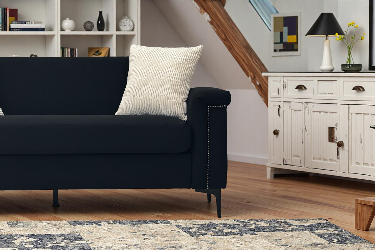 2-SITZER Sofa Massivholzrahmen mit Stoffbezug und Metallfüßen 172/73.5/81.5 cm Schwarz - Schwarz, Textil (73.5/81.5/172cm) - Redom