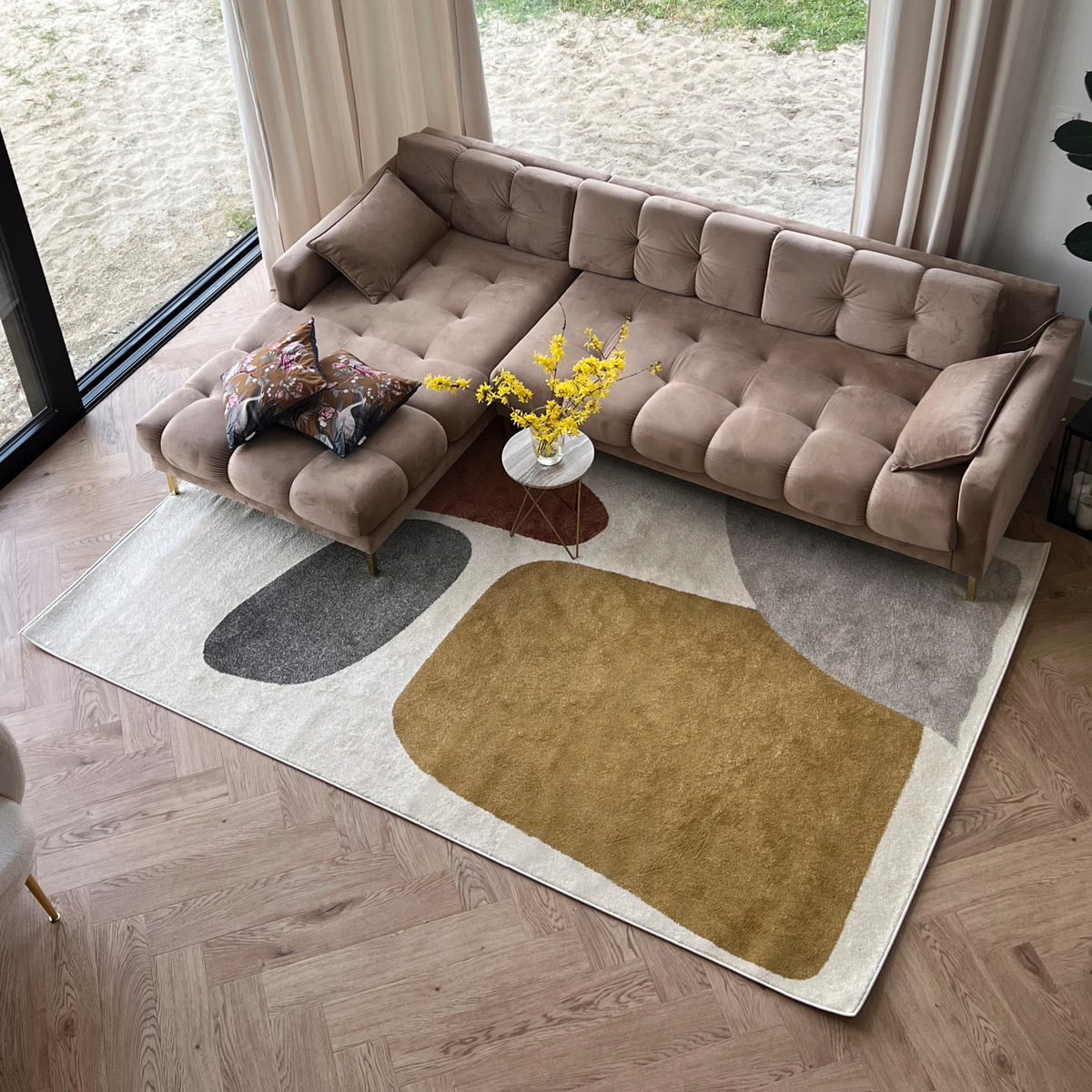 TEPPICH Beige Geometrisch In-Outdoor Pflanzlich Kurzflor Rechteckig 80 x 150 cm - Currygelb/Beige, Textil (80/150cm) - Mazovia