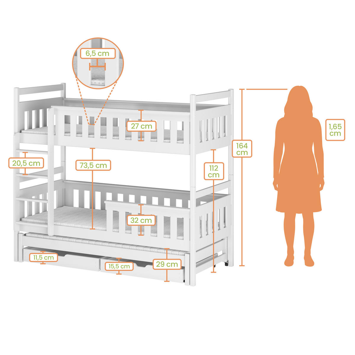 ETAGENBETT 90x200 cm mit Ausziehbett & zwei Schubladen in weiss - Weiß, Holz (90/200cm) - Kids Collective