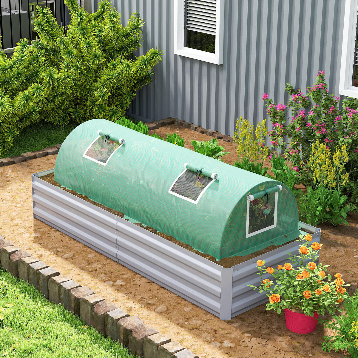 FOLIOVÝ SKLENÍK, zelený, ocel, PE, PP - zelená barva, plast (80/45/200cm) - Outsunny