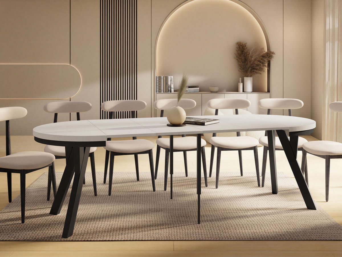 ESSTISCH Vero Neo rund ausziehbar verlängerbar, Kaschmir 100-300/100/77 cm - Kaschmir/Schwarz, Holz/Holzwerkstoff (100/100/77cm) - WFL GROUP