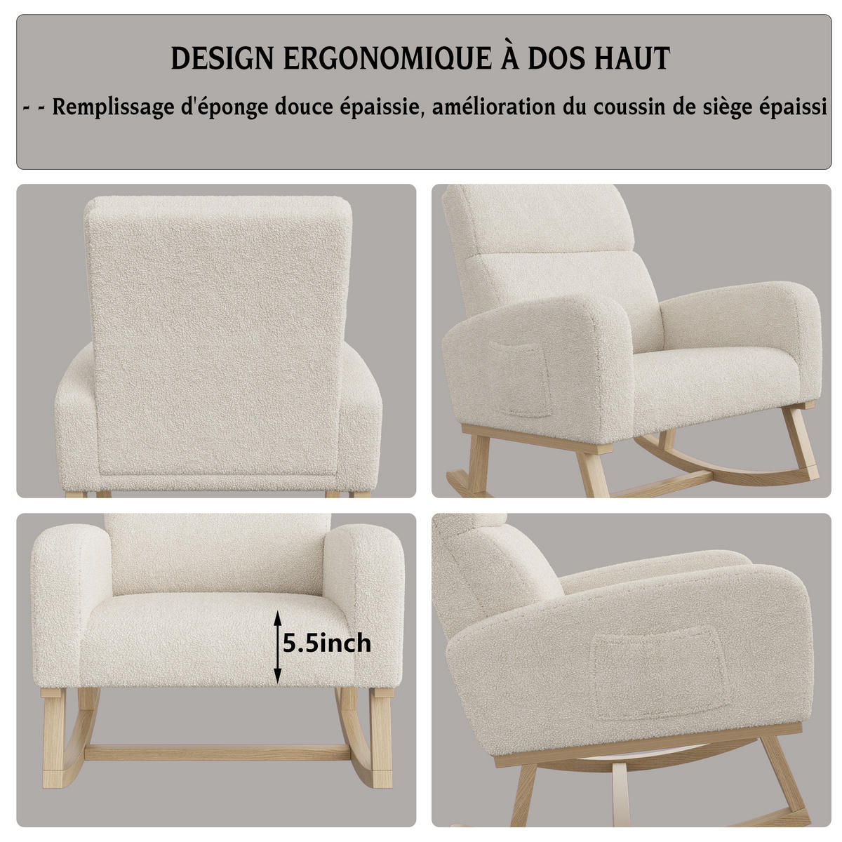 SCHAUKELSTUHL Holz Wollbezug Taschen Armlehne beige - Beige, Holz (78.5/87/69.2cm) - LEBENLANG