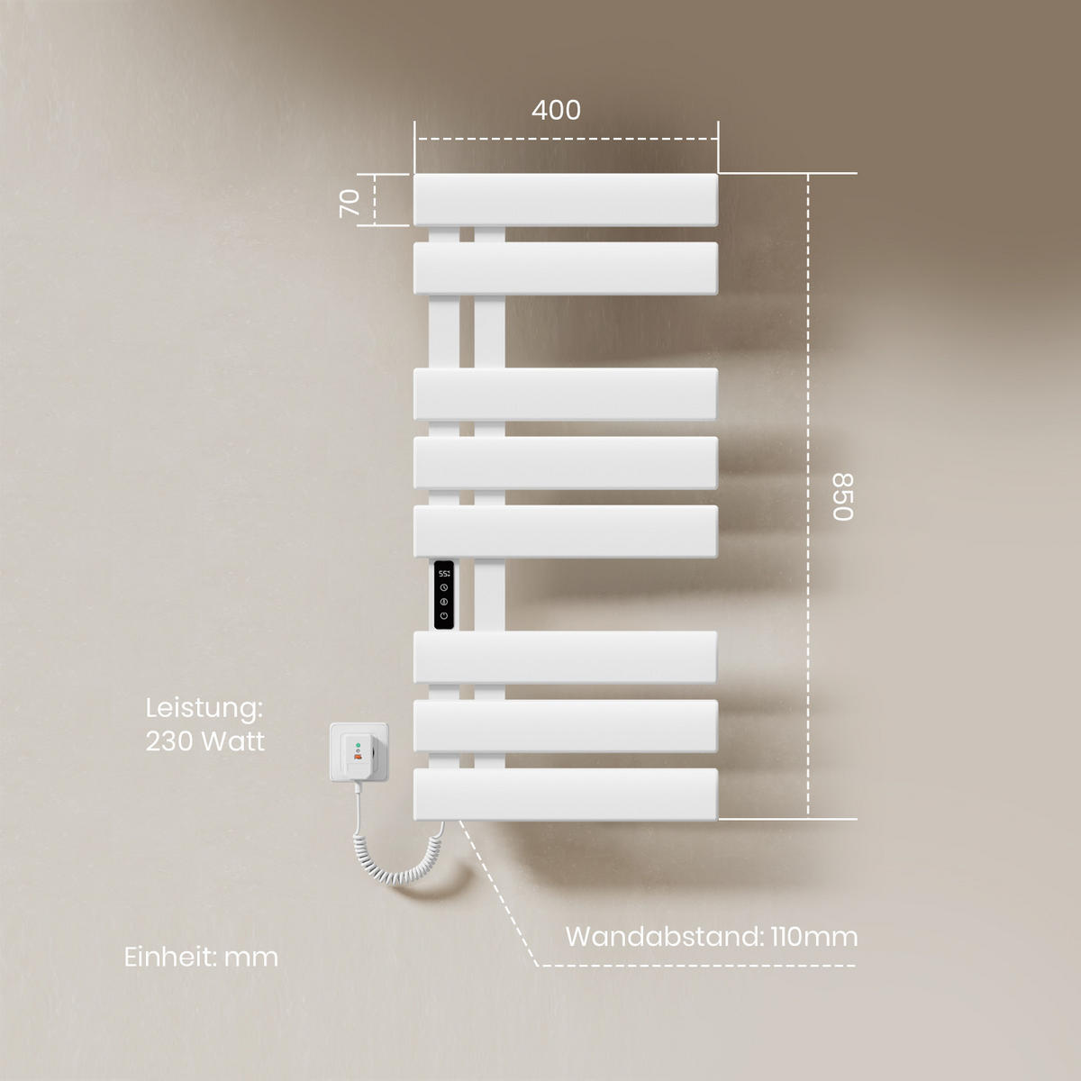 HEIZKÖRPER Elektrisch WLAN Thermostat Weiß - Weiß, Metall (40/85/11cm) - EMKE