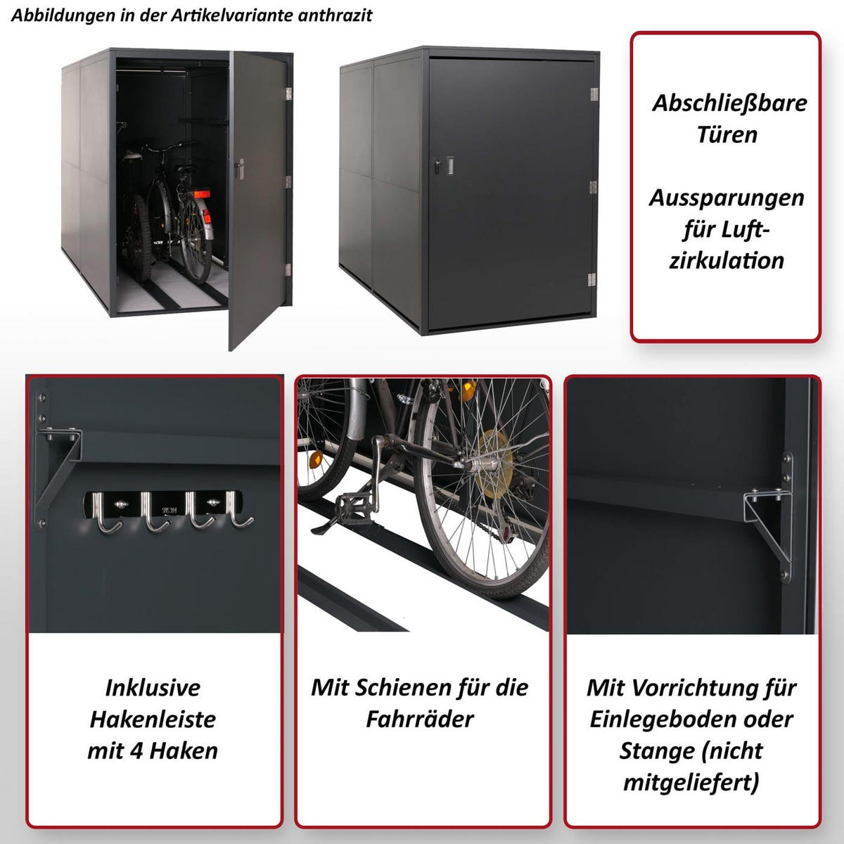 2ER-FAHRRADGARAGE L56C rechteckig Anthrazit - Anthrazit, Metall (113/160/209cm) - MCW