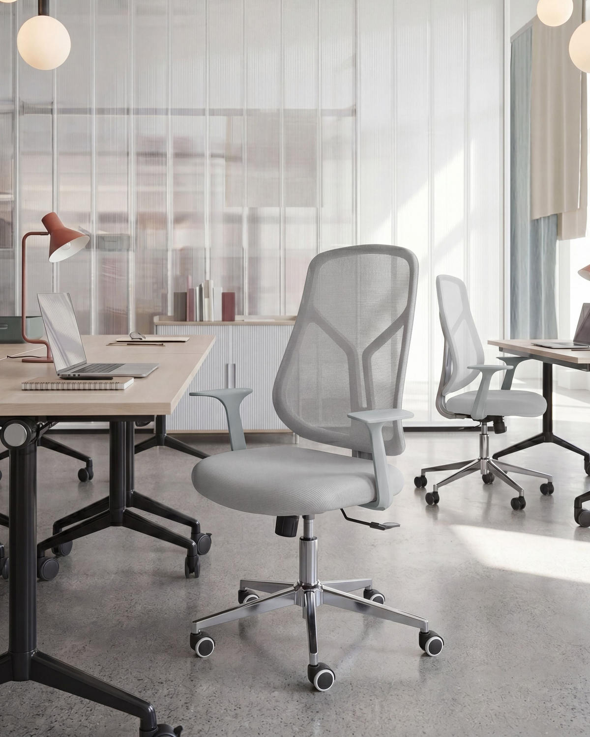 BÜROSTUHL Hellgrau Nuviner - Grau, Textil (60/109/60cm) - Beliani