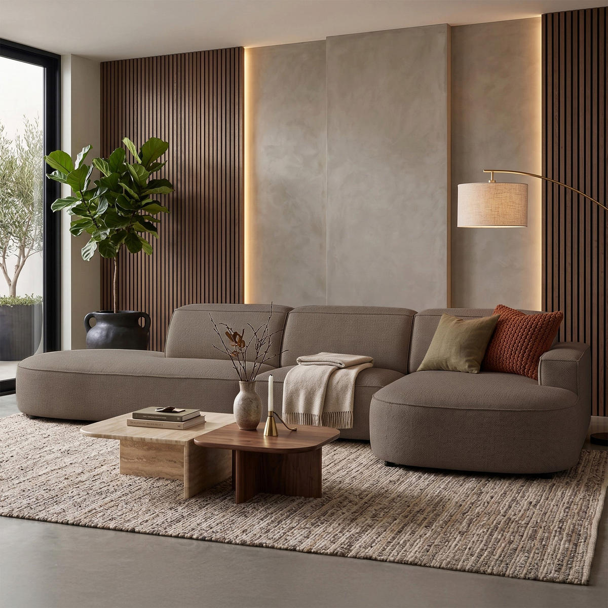 ECKSOFA Sallmo L-Form, 3-Sitzer, rechts 358 cm - Hellbraun/Schwarz, Kunststoff/Textil (358/166cm) - Selsey