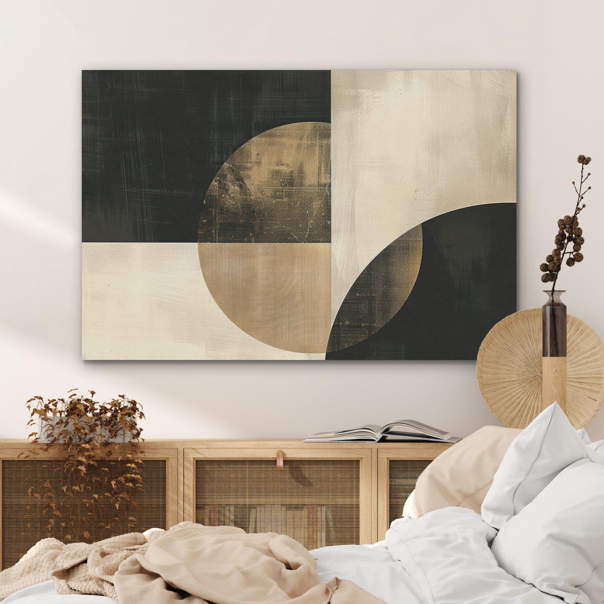 AKUSTIKBILD Abstrakt - Geometrische Formen - Schwarz - Gold Akustikpaneele 90x60 cm - Ecru, Kunststoff (90/60/0.9cm) - MuchoWow