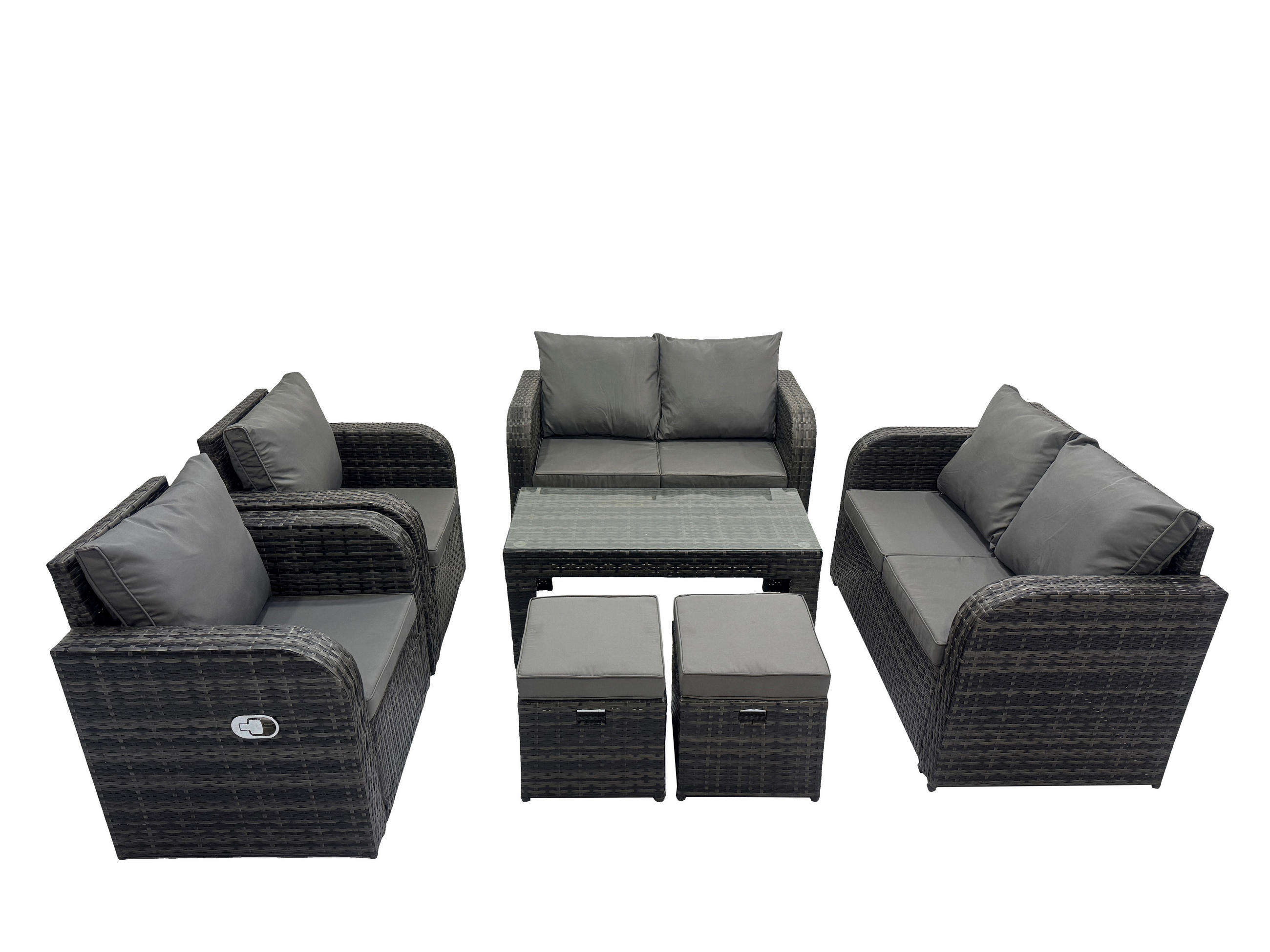 GARTENMÖBEL SET mit Sofa Polyrattan 8-Sitzer Dunkelgrau - Dunkelgrau/Grau, Glas/Kunststoff - Fimous