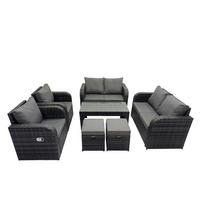 GARTENMÖBEL SET mit Sofa Polyrattan 8-Sitzer Dunkelgrau - Dunkelgrau/Grau, Glas/Kunststoff - Fimous