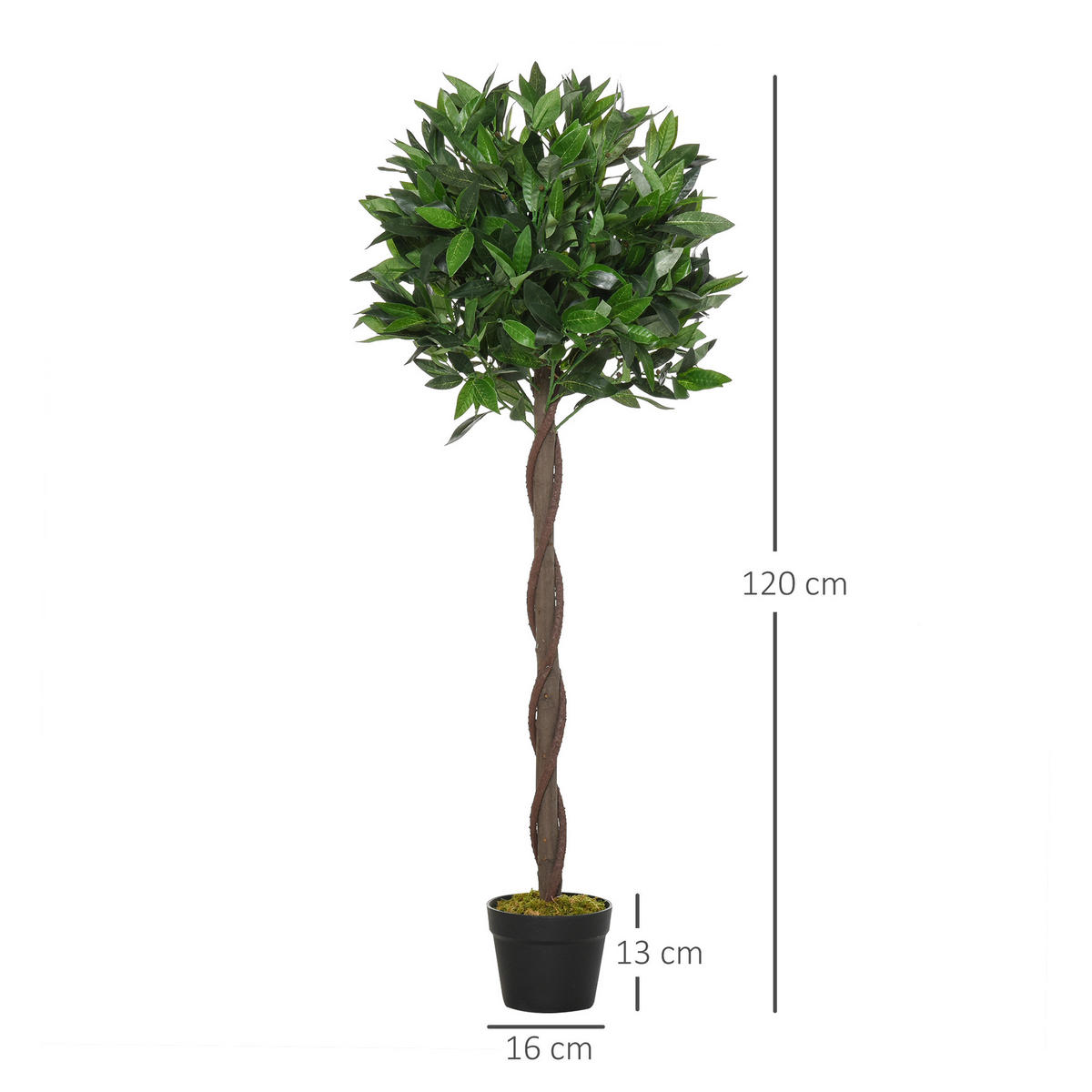 2ER-SET Künstlicher Lorbeerbaum 120cm Kunstpflanzen im Zementtopf, Zimmerpflanze - Schwarz/Braun, Kunststoff (120cm) - Outsunny
