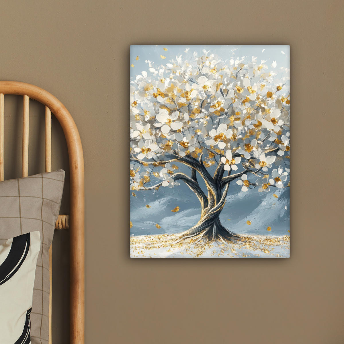 LEINWANDBILD Baum - Winter - Baum des Lebens - Modern - Gold 30x40 cm - Goldfarben, Textil (30/40cm) - MuchoWow