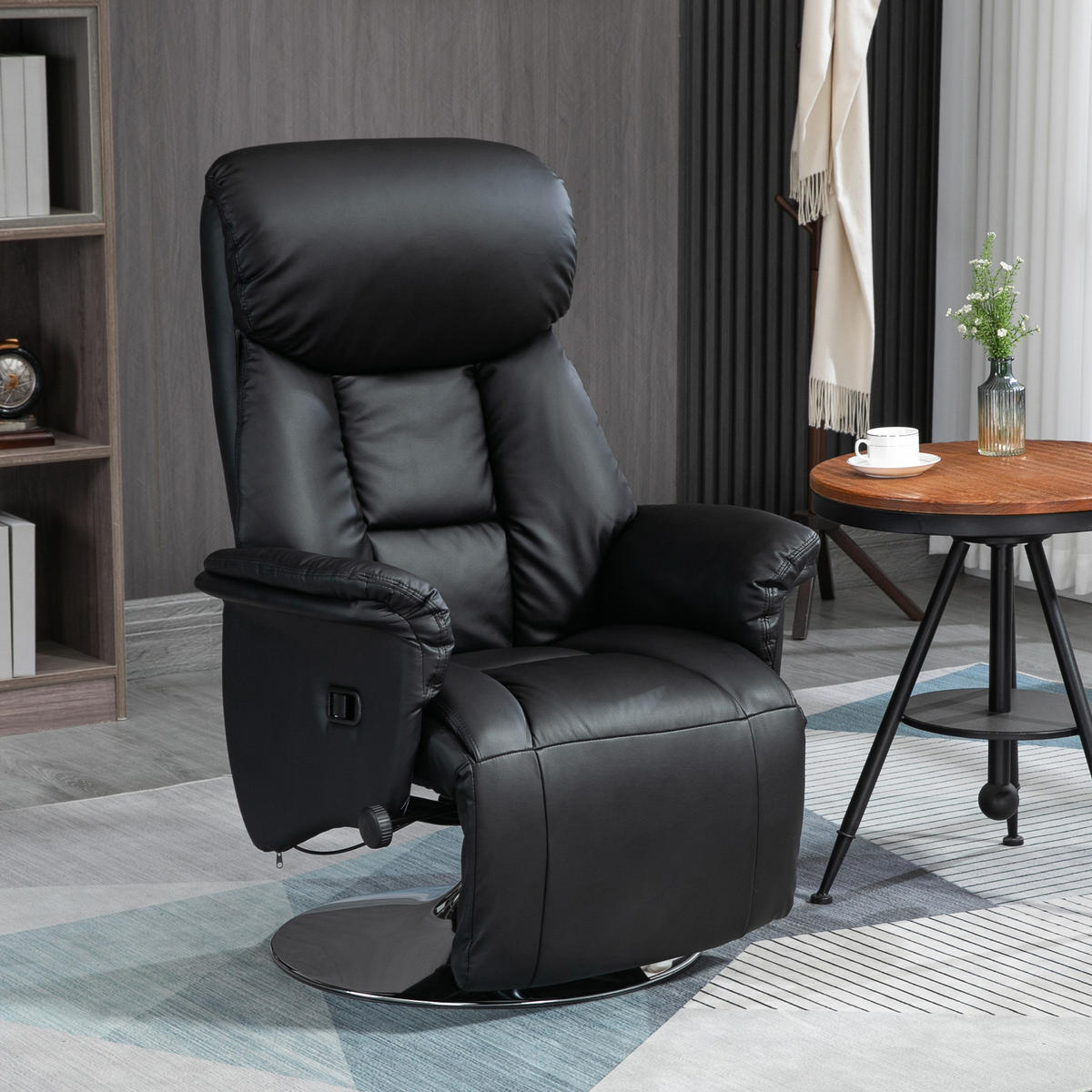 RELAXSESSEL Fernsehsessel mit Manuell Verstellbar Rückenlehne, Fußteil Schwarz - Schwarz, Leder (78/109/80cm) - HOMCOM