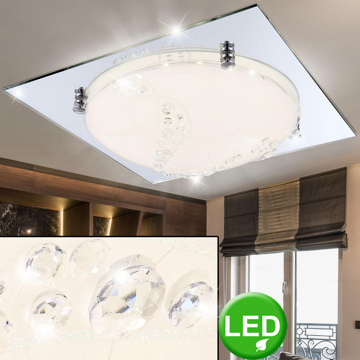 LED DECKENLEUCHTE Silber Kristalloptik - Silberfarben, Glas (31.5/31.5/8.5cm) - Globo Lighting