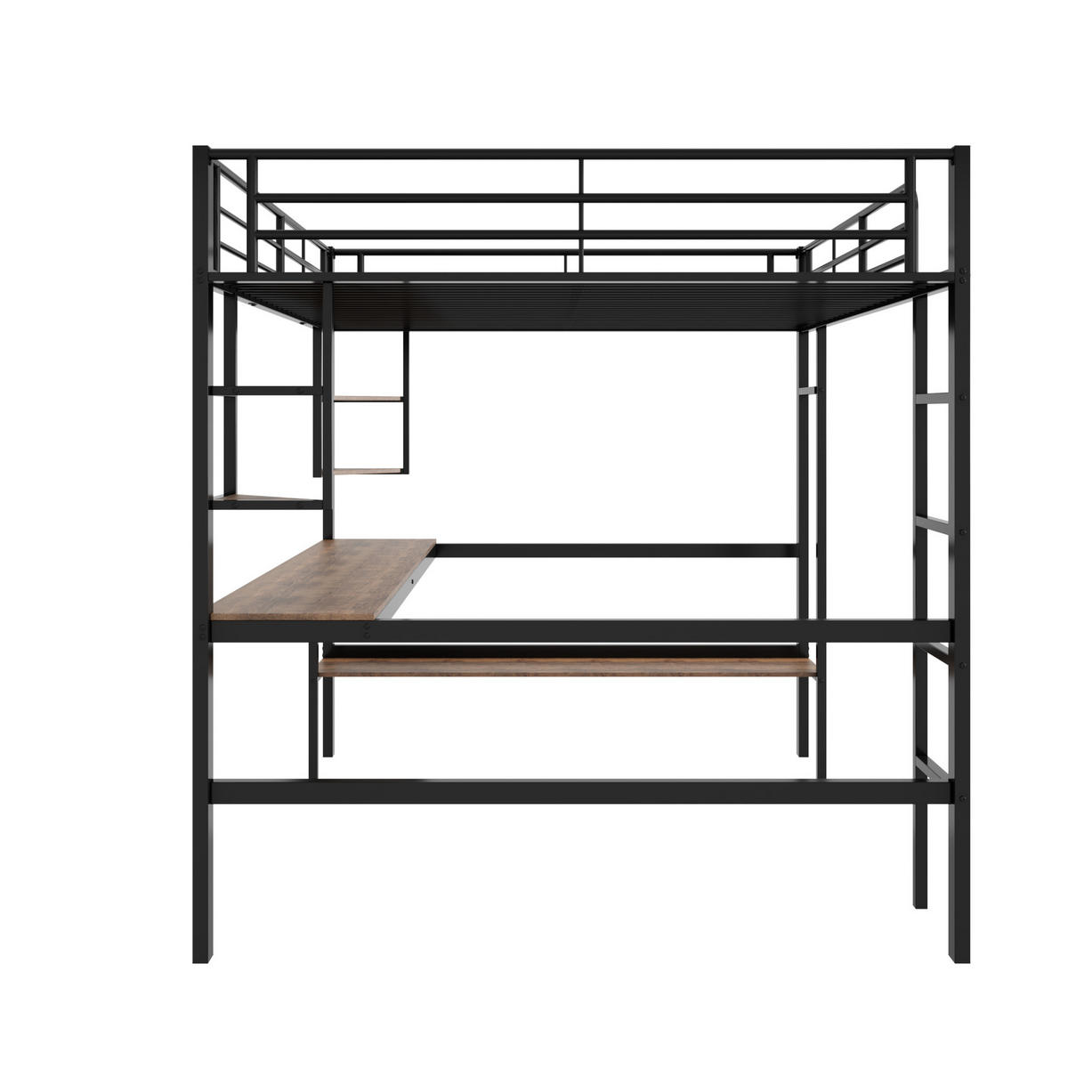 HOCHBETT 140/200 cm Schwarz aus Metall und MDF mit Schreibtisch und Regalen - Schwarz, Metall (140/200cm) - OKMYHOME