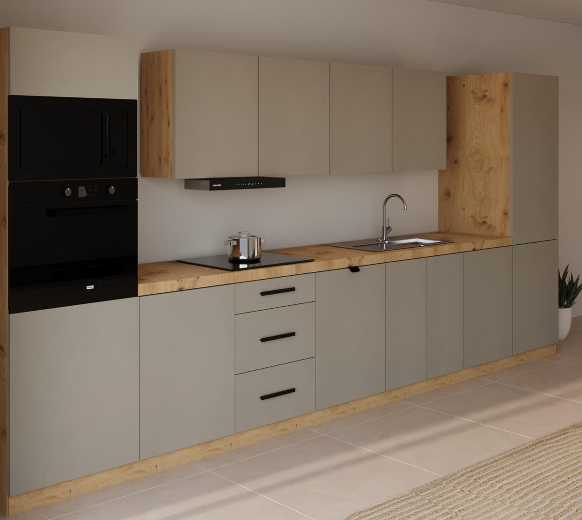 KÜCHENZEILE 440 cm - Langen KL7-M440 in Beige/Matt - Beige, Holz/Metall (440/212/58cm)