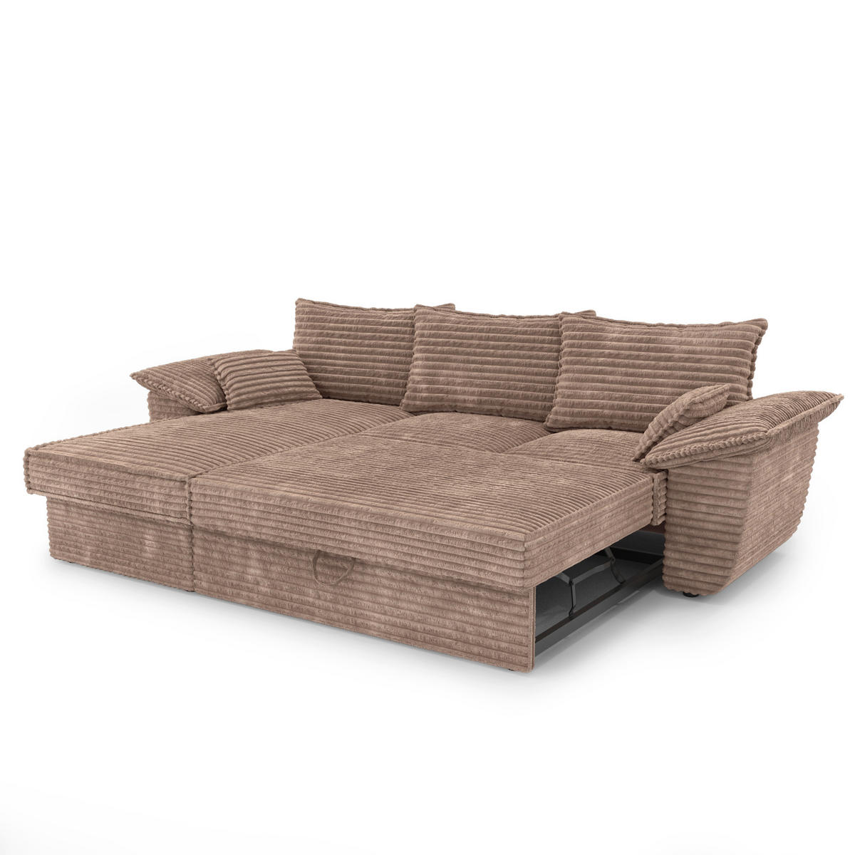 ECKSOFA LINKS Gerippter Samt XXL Taupe 257cm - Taupe, Textil (168/257cm) - Sia Home