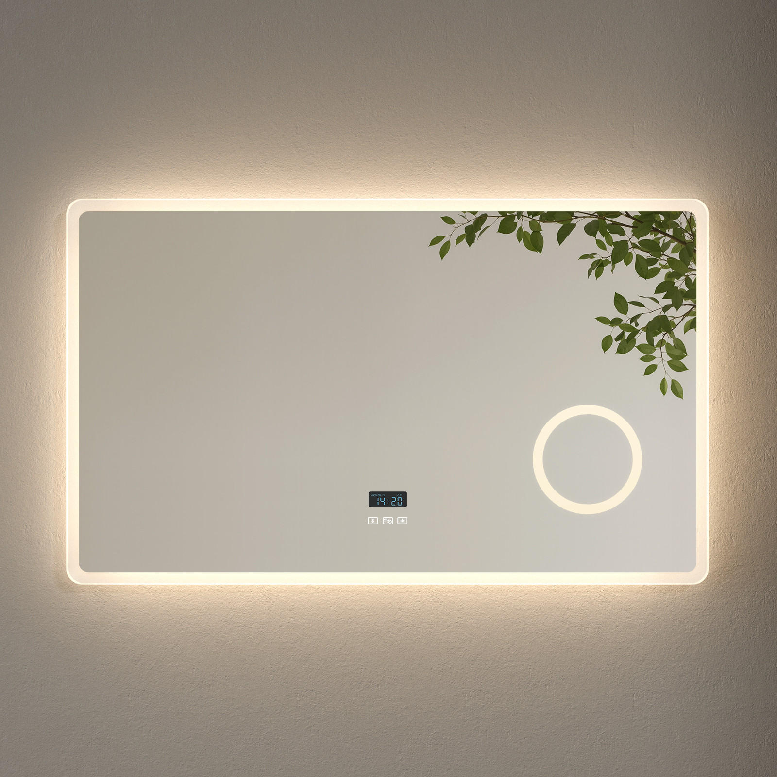 BADSPIEGEL mit Bluetooth Anti-Beschlag mit Integriertem Schminkspiegel 100/60 cm - Weiß, Glas (60/3.5/100cm) - EMKE