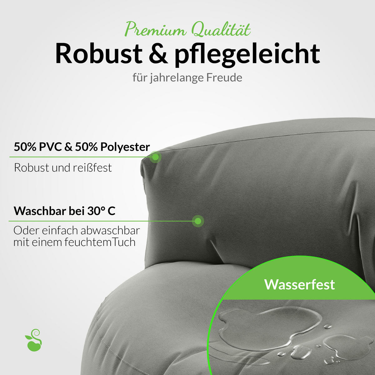 INDOOR OUTDOOR SITZSACK Lounge Sofa - Grau, Textil (90/50/50cm) - Green Bean