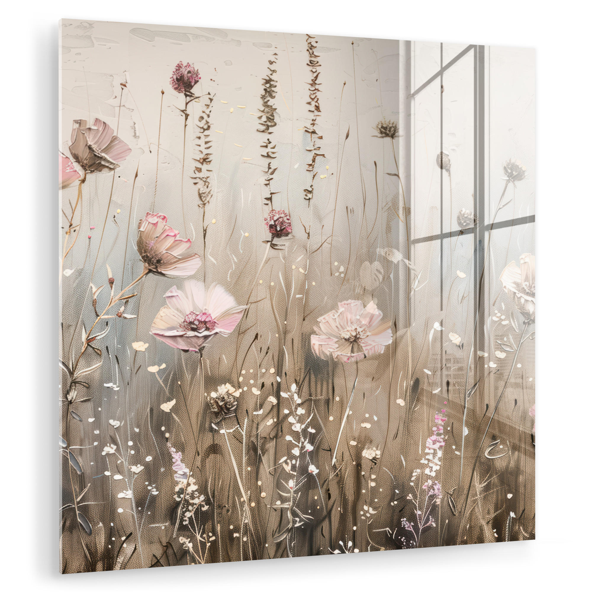 ACRYLGLASBILD Blumen - Rosa - Modern - Beige 50x50 cm - Beige, Glas (50/50cm) - MuchoWow