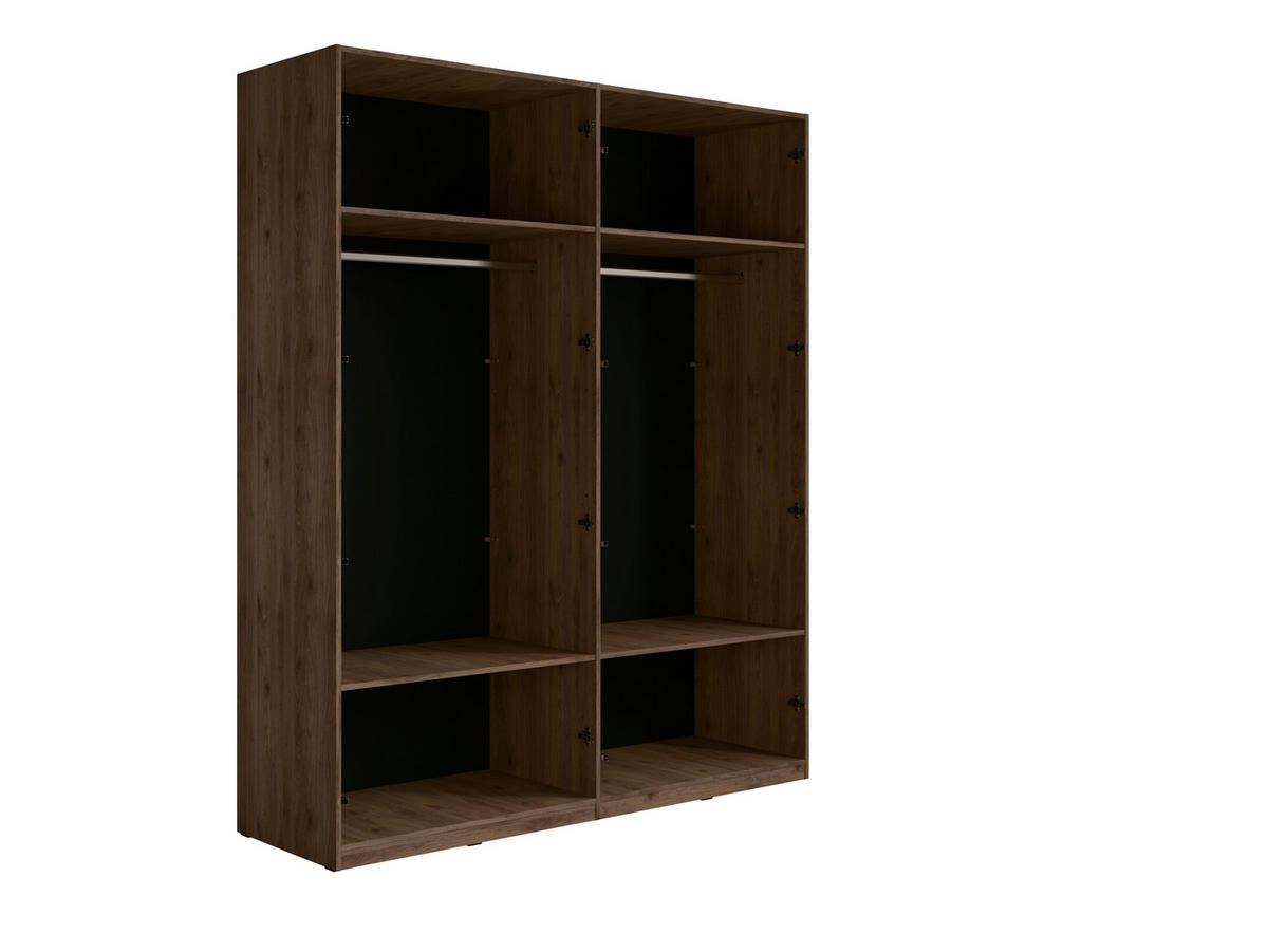 KLEIDERSCHRANK WENOVA 20 - 179,2×220,5×57,8 cm 4 Türen mit Kleiderstange Walnuss Elegant / Schwarz Onyx - Walnussfarben/Schwarz, Holz/Holzwerkstoff (179.2/220.5/57.8cm) - Milaros Markt