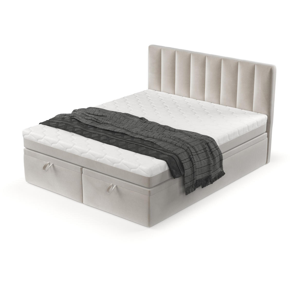 BOXBETT Lume 180/200 cm Hellbeige im Paros Stoff - Beige/Schwarz, Holz/Holzwerkstoff (180/200cm) - AltaBeds