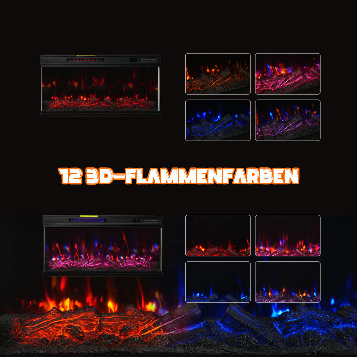 ELEKTROKAMIN mit Schrank, 1000W / 2000W Heizleistung - Schwarz, Metall (91.44/46/15cm) - HOMAVO