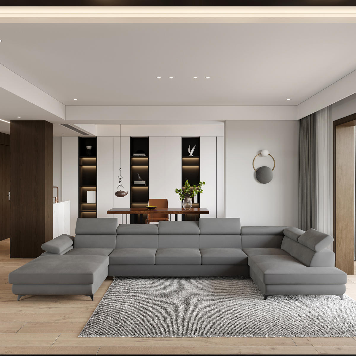 ROHOVÁ SEDAČKA MONTIVA šedá - šedá/černá, kov/dřevo (410/190cm) - MASSENO