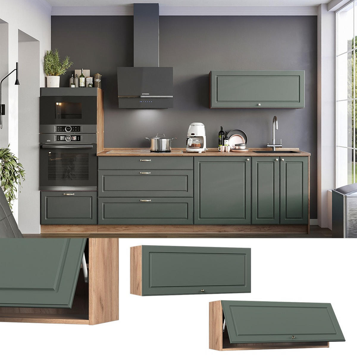 HÄNGESCHRANK Fame-Line, Grün-Gold Landhaus/Goldkraft Eiche, 100 cm - Honigeiche/Grün, Holzwerkstoff (100/40/34.1cm) - Vicco