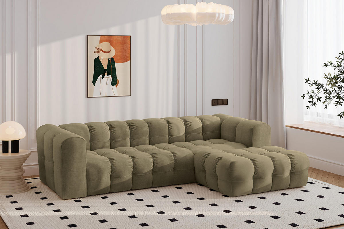 ECKSOFA L-form BALOO L, Chenille-Stoff Moly, Olive, Rechts - Olivgrün, Holz (280/193cm) - Kaiser Möbel