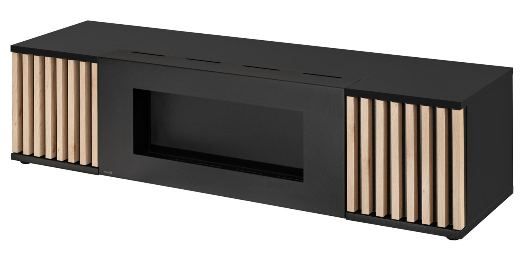 TV-LOWBOARD schwarz, Eiche Jackson 163 cm, TV Unterteil mit Bio Ethanol Kamin - Eichefarben/Schwarz, Holzwerkstoff/Kunststoff (163/42/45cm) - Furn.Design
