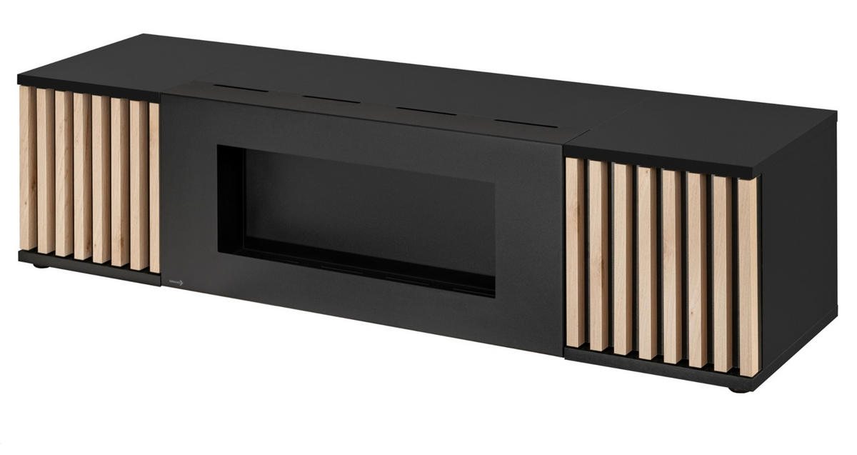 TV-LOWBOARD schwarz, Eiche Jackson 163 cm, TV Unterteil mit Bio Ethanol Kamin - Eichefarben/Schwarz, Holzwerkstoff/Kunststoff (163/42/45cm) - Furn.Design