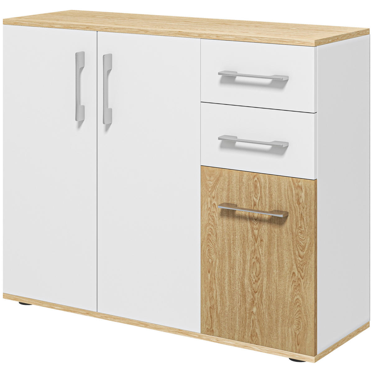 SIDEBOARD Weiß und Naturfarben 90/30/75,5 cm - Weiß, Holzwerkstoff (90/75.5/30cm) - PANGIVO