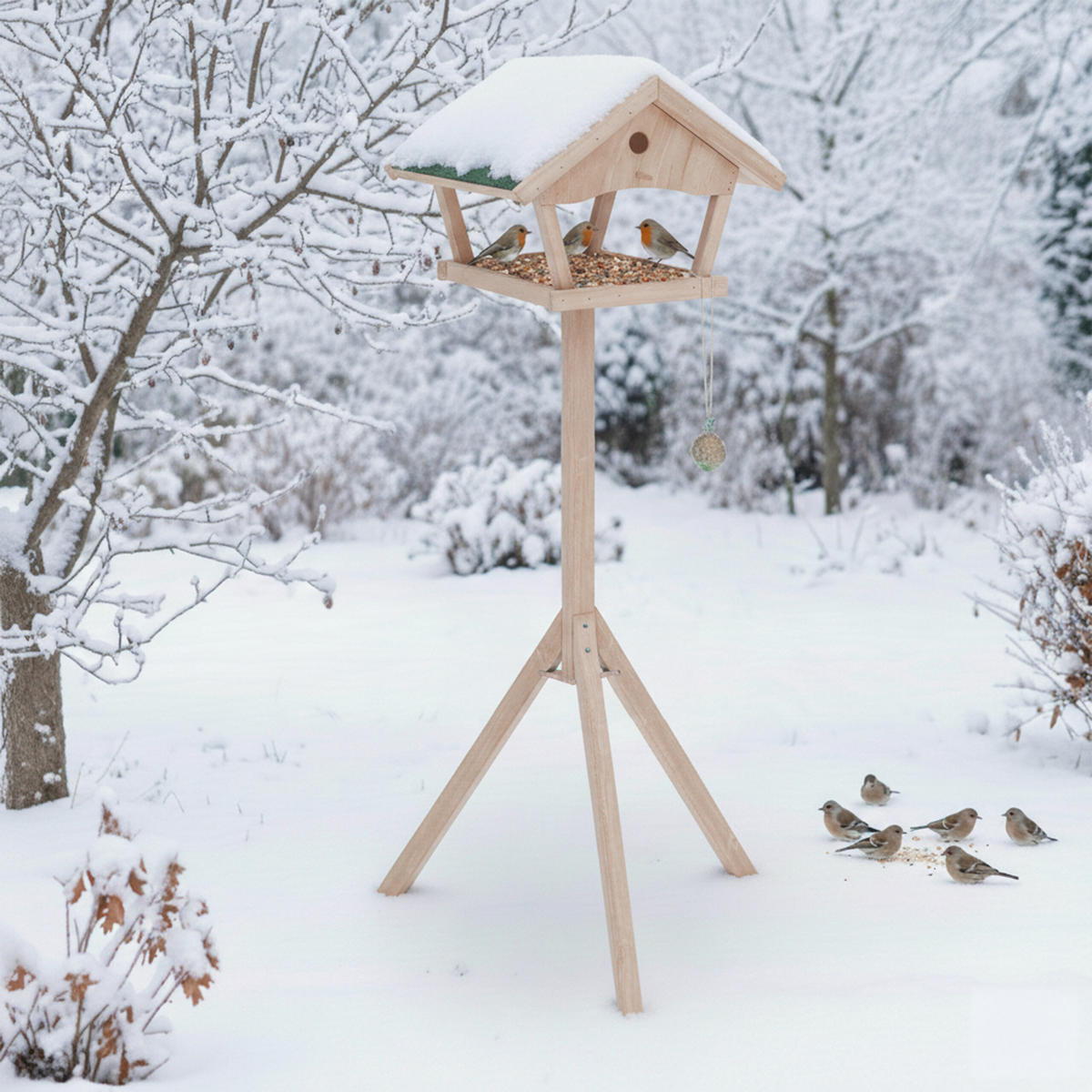 VOGELFUTTERHAUS - Hellbraun, Holz (66/137/59cm) - Relaxdays