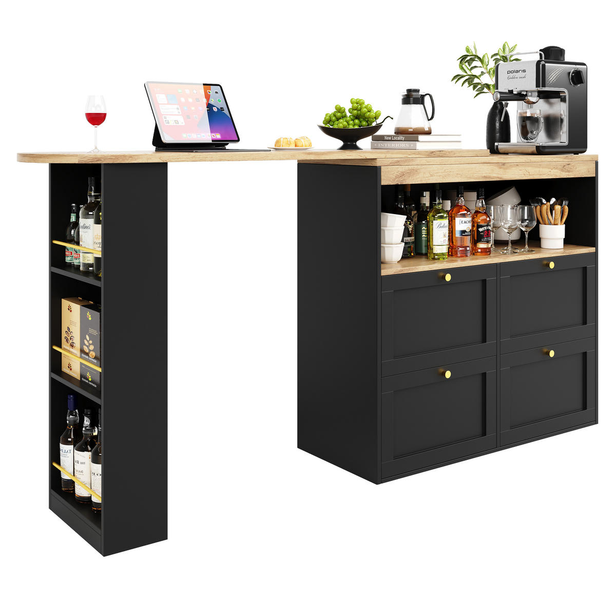 KÜCHENINSEL 105x39x102 cm drehbar mit 4 Schubladen - Schwarz, Holz (39/104/138cm) - SHOPENTRA