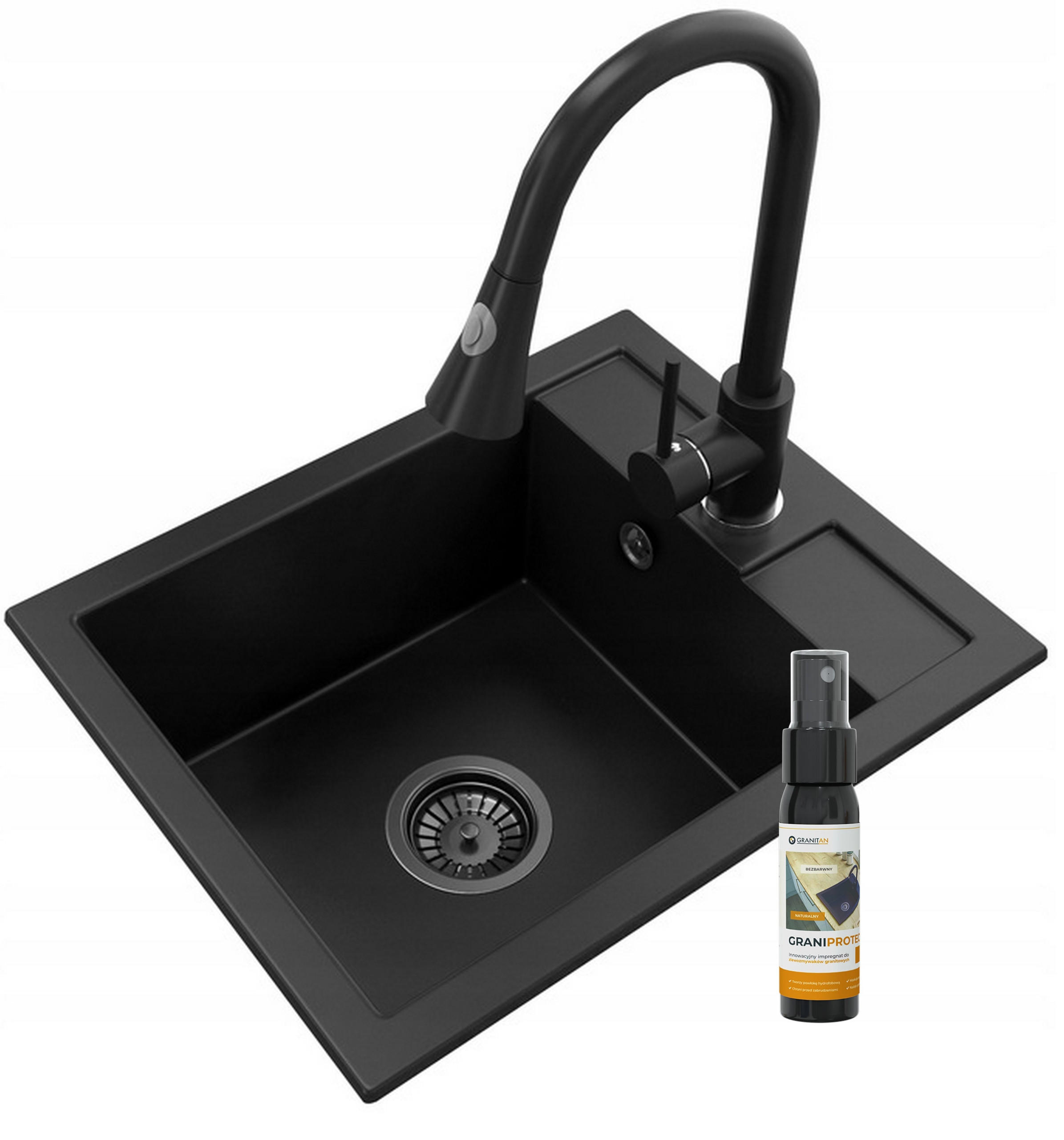 GRANITSPÜLE Best Mit Batterie und Siphon - Schwarz, Kunststoff/Stein (50/40/18cm) - Granitan